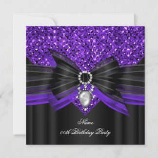 Purple Black Glitter Birthday Party Diamond Invitation