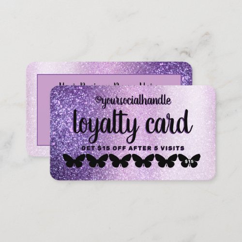  Purple Black Glitter Butterfly Customer Discount Loyalty Card