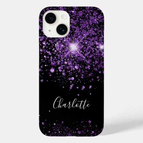 Purple black glitter monogram name Case_Mate iPhone 14 case