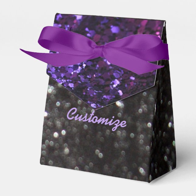 Purple & Black Glitter Pattern Favor Box (Front Side)