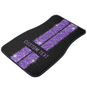 Purple Black Glitter Racing Stripe Custom Text Car Floor Mat