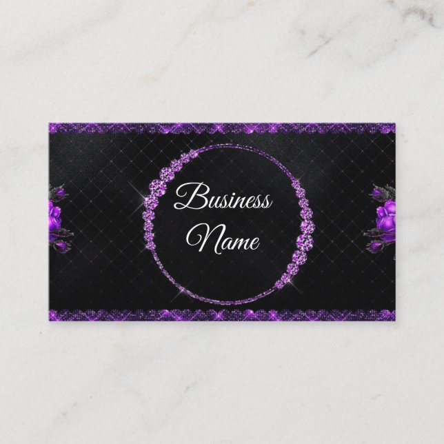 Purple & Black Glitter Rhinestone Beauty Business Card (Front)