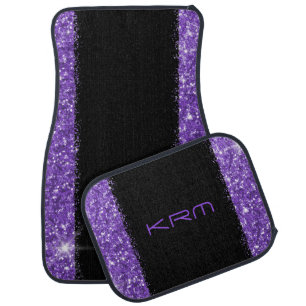 Purple Black Glitter Stripe Tech Monogram  Car Floor Mat