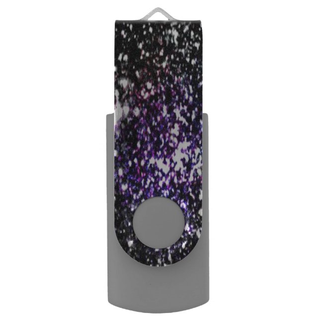 Purple & Black Glitter USB Flash Drive (Front Vertical)