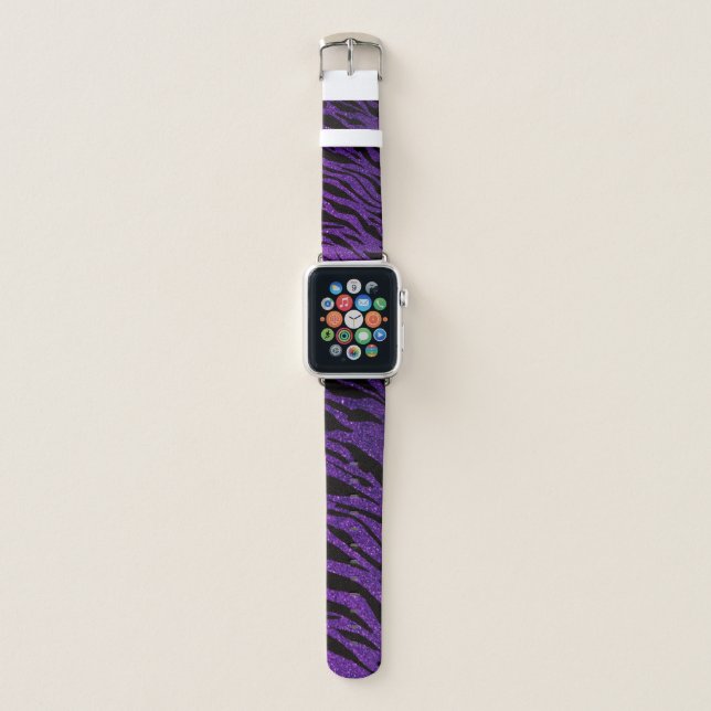 Purple & Black Glitter Zebra Print Diamonds Name Apple Watch Band (Front)