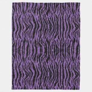 Purple Black Glitter Zebra Print Fleece Blanket