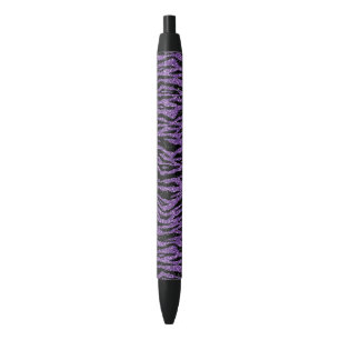Purple Black Glitter Zebra Print Pen