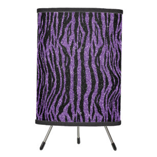 Purple Black Glitter Zebra Print Tripod Lamp