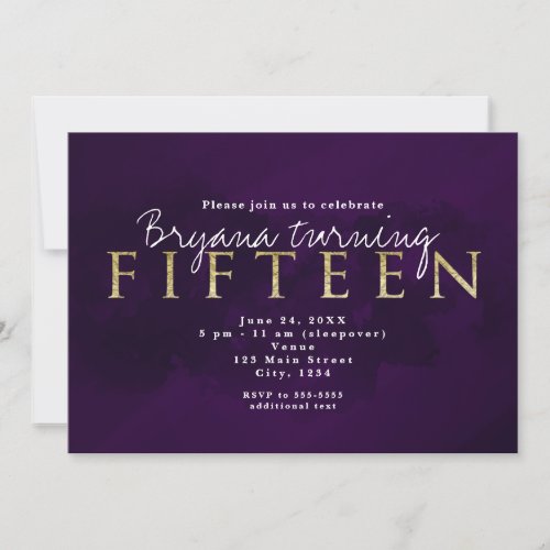 Purple Black  Gold 15TH 15 Party Invitation