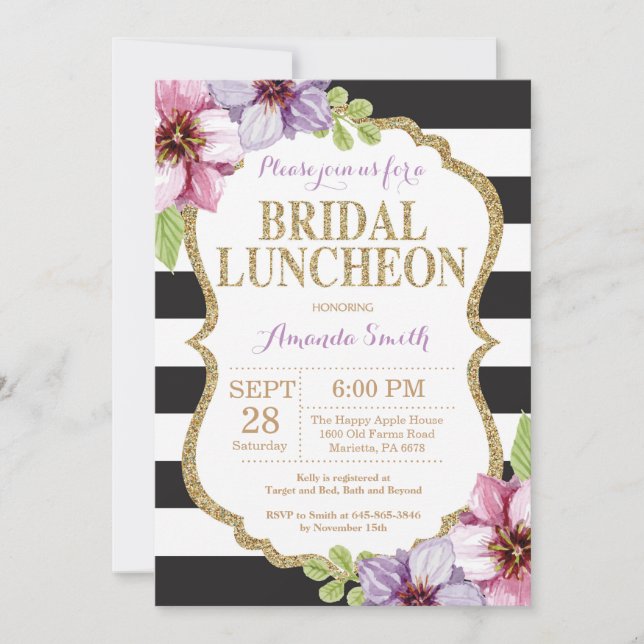 Purple Black Gold Bridal Luncheon Invitation (Front)
