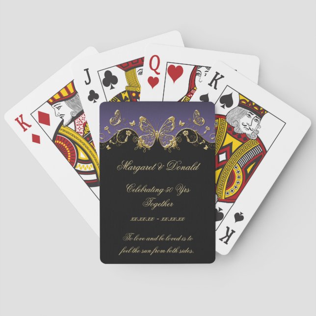 Purple Black Gold Butterflies 50th Wedding Poker Cards (Back)