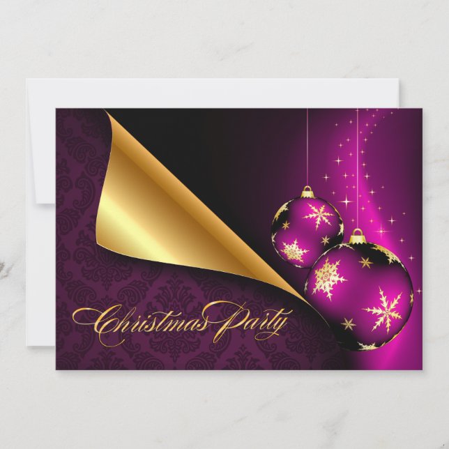 Purple Black Gold Elegant Embellishment Christmas Invitation (Front)