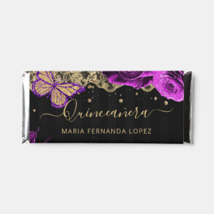 Purple Black Gold Floral Quinceañera Personalized Hershey Bar Favors
