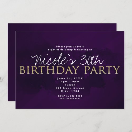 Purple Black  Gold Glam Modern Party Invitations