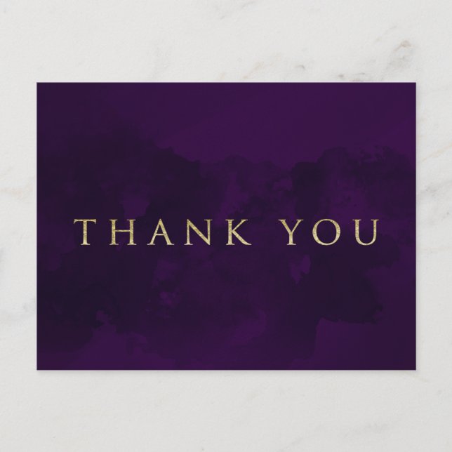 Purple Black & Gold Glam Modern THANK YOU Postcard (Front)