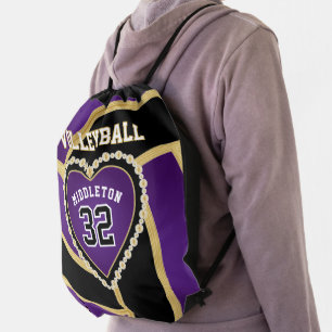 Purple, Black & Gold - Love Volleyball  Drawstring Bag