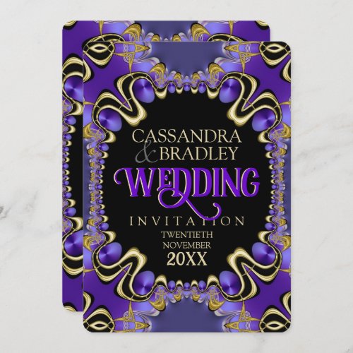 Purple Black Gold Wedding Invitations