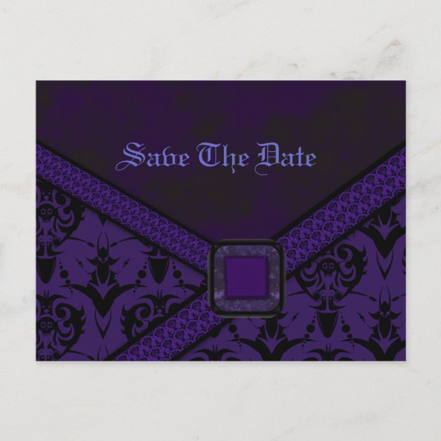 Purple & Black Goth Lace Wedding Announcement Postcard (Front)