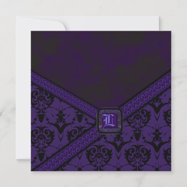Purple & Black Goth Lace Wedding Invitation (Front)