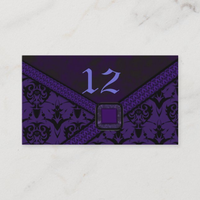 Purple & Black Goth Lace Wedding Place Card (Front)