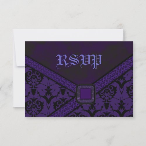 Purple  Black Goth Lace Wedding RSVP Card
