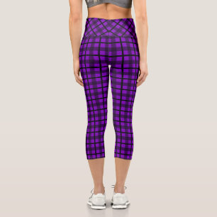 Purple Black Goth Plaid Pattern Capri Leggings