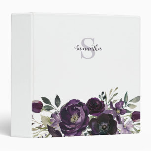 Purple Black Gothic Floral Watercolor Personalized 3 Ring Binder