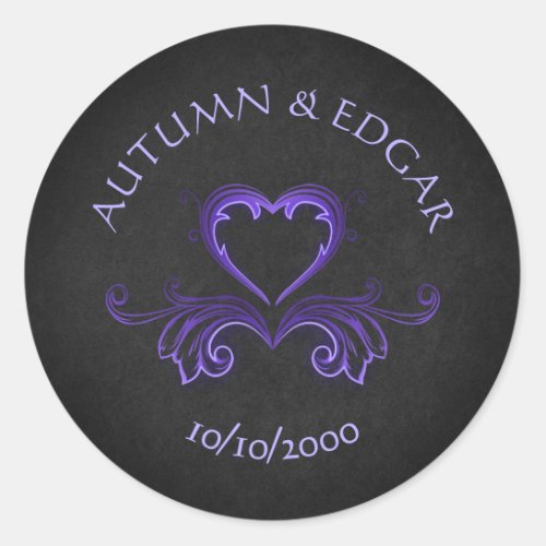 Purple Black Gothic Wedding Classic Round Sticker