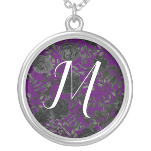 Purple Black Gothic Wedding Elegant Floral Silver Plated Necklace