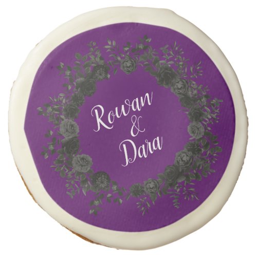 Purple Black Gothic Wedding Elegant Floral Sugar Cookie