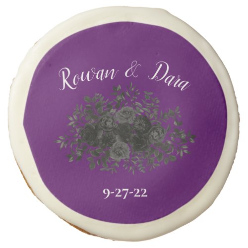 Purple Black Gothic Wedding Elegant Floral Sugar Cookie