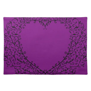 Purple & Black Gothic Wedding Heart Cloth Placemat