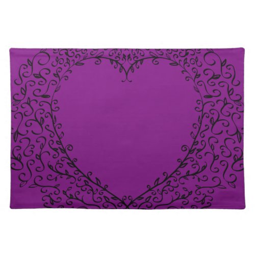 Purple  Black Gothic Wedding Heart Cloth Placemat