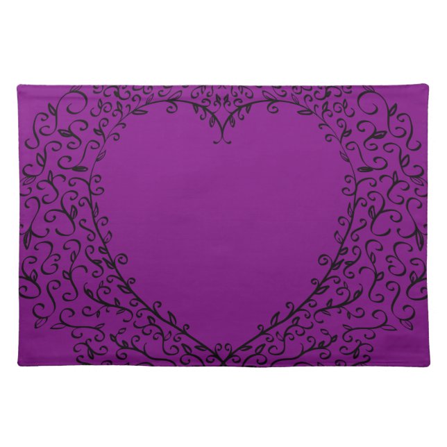 Purple & Black Gothic Wedding Heart Cloth Placemat (Front)