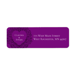 Purple & Black Gothic Wedding Heart Label