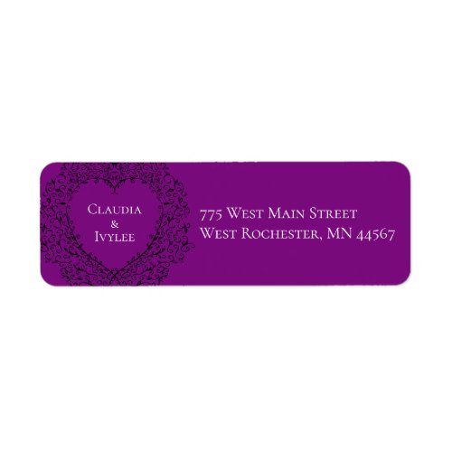 Purple  Black Gothic Wedding Heart Label