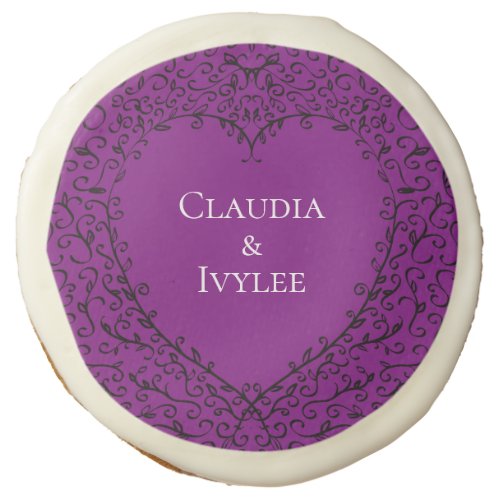 Purple  Black Gothic Wedding Heart Sugar Cookie