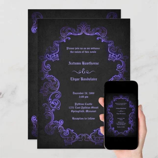 Purple Black Gothic Wedding Invitation Zazzle