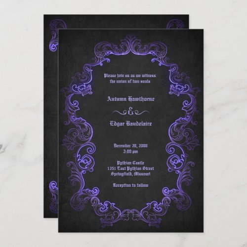 Purple Black Gothic Wedding Invitation