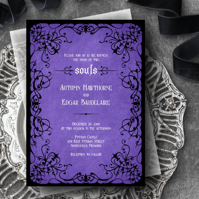 Purple Black Gothic Wedding Invitation (Creator Uploaded)