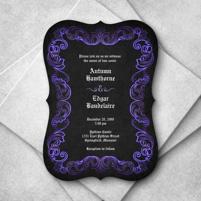 Purple Black Gothic Wedding Invitation (Creator Uploaded)