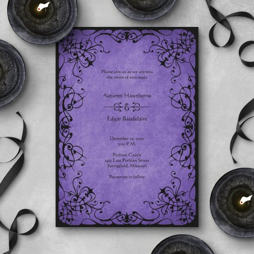 Purple Black Gothic Wedding Invitation