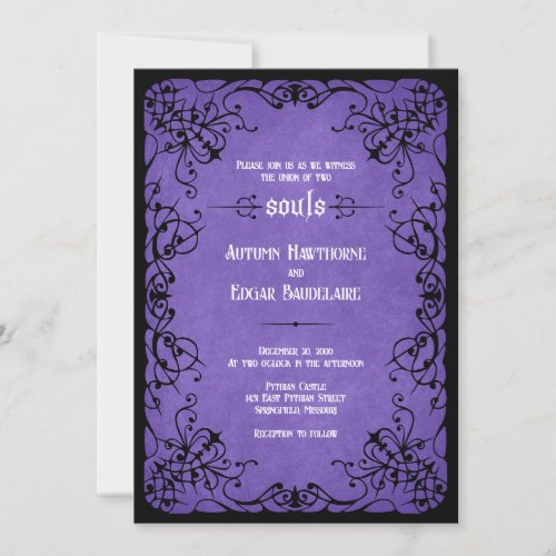 Purple Black Gothic Wedding Invitation