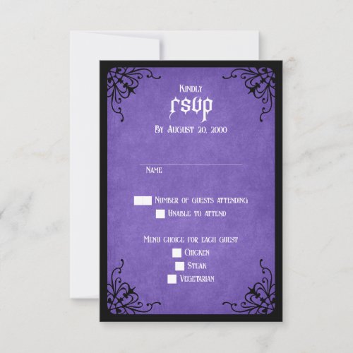 Purple Black Gothic Wedding RSVP Card