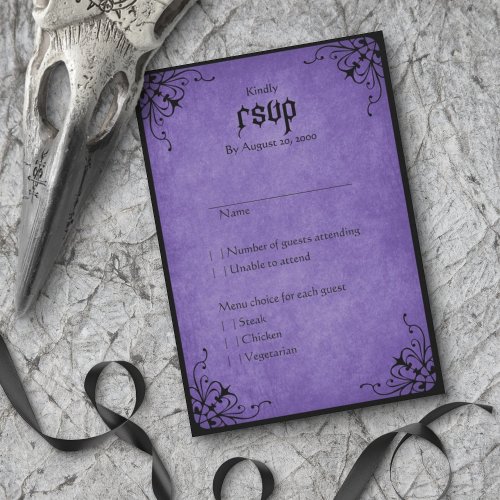 Purple Black Gothic Wedding RSVP Card