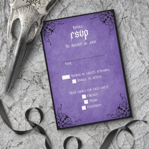 Purple Black Gothic Wedding RSVP Card