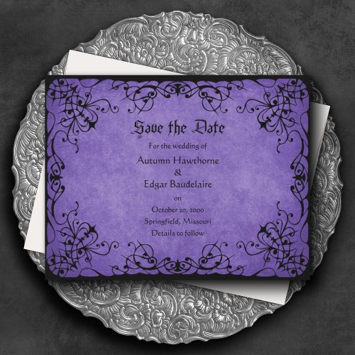 Purple Black Gothic Wedding Save The Date