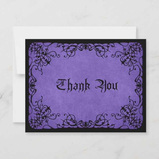 Purple Black Gothic Wedding Thank You Card (Front)
