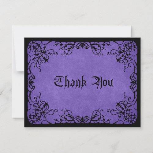 Purple Black Gothic Wedding Thank You Card