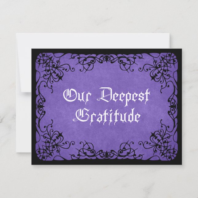 Purple Black Gothic Wedding Thank You Card (Front)